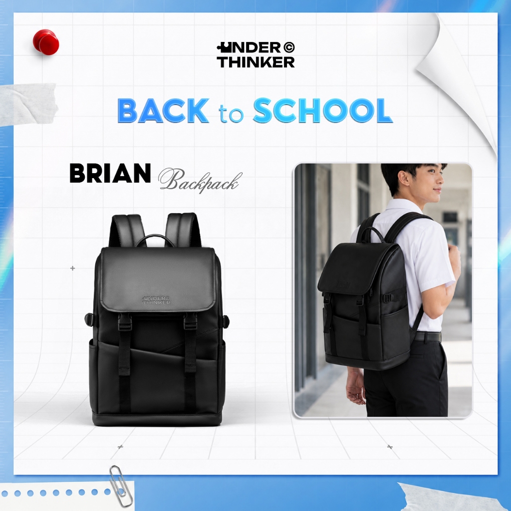 [B2S] Balo BRIAN Nam Nữ Da PU Đựng Laptop Đi Học Phối Quần Tây Đồng Phục Thời Trang | UNDERTHINKER