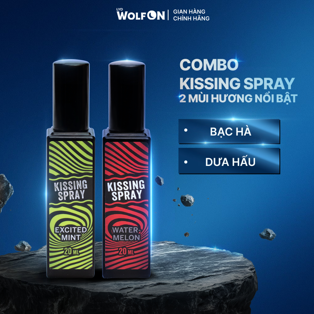 Combo Kissing Spray Vị Dưa Hấu, Đào, Bạc Hà LYD Wolf On, Xịt Thơm Miệng, Vị The Mát Tự Nhiên 20ml