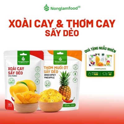 Combo Xoài Sấy Dẻo Muối Ớt, Thơm Sấy Dẻo Muối Ớt Túi 100g NONGLAMFOOD Chua Cay Đậm Vị Đồ Ăn Vặt