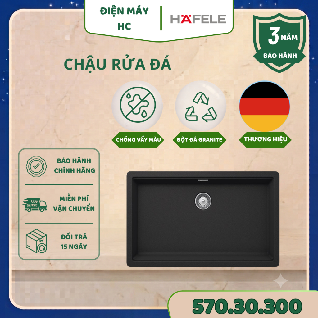 Chậu Rửa Bếp Hafele HS20-GEN1S80 570.30.300 – Chất Liệu Đá Cao Cấp, Âm Bàn Tiện Lợi