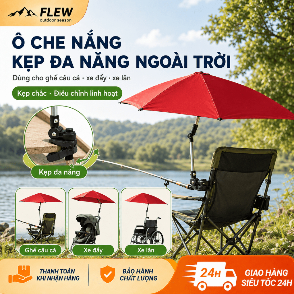 Ô dù xoay 360° Sport-Brella Versa-Brella SPF50+ kẹp ghế đa năng