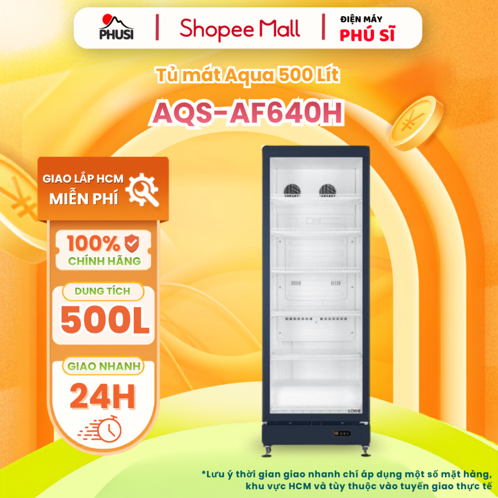 AQS-AF640H [GIAO HÀNG MIỄN PHÍ HCM] Tủ mát Aqua 500 lít - CHÍNH HÃNG