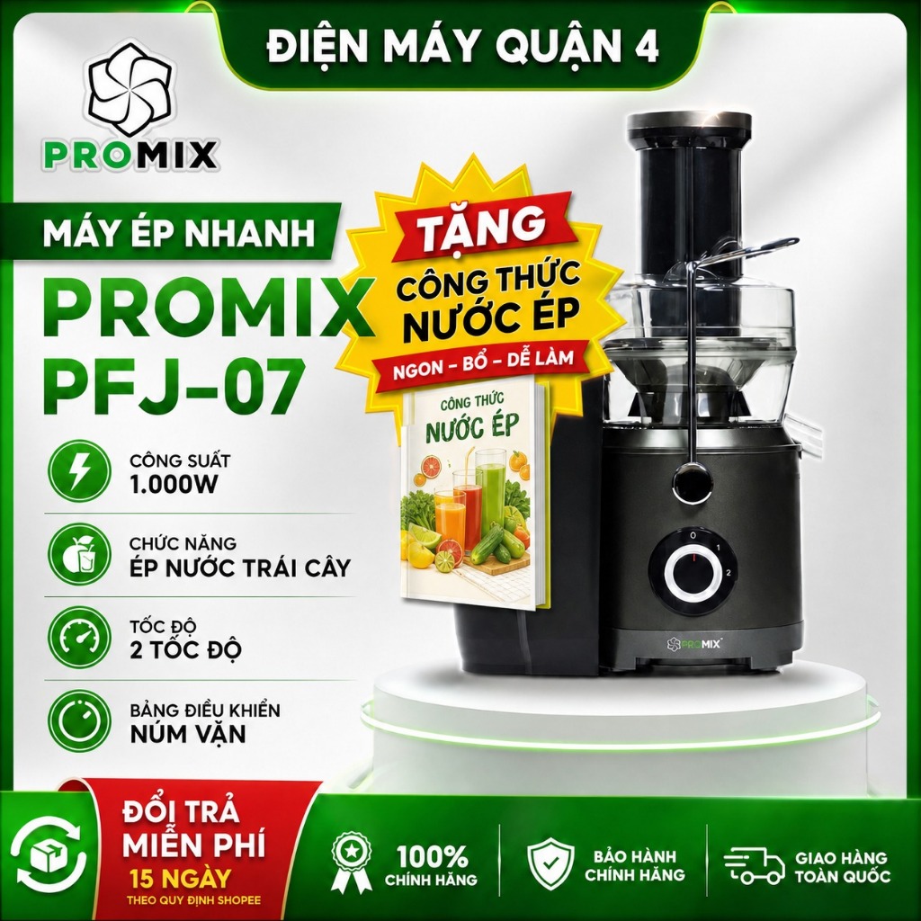 Máy Ép Nhanh Công Nghiệp Promix PFJ-07 / Promix FJ-07 - 1000W Ống Nhồi 85mm Ép Liên Tục 50 Ly