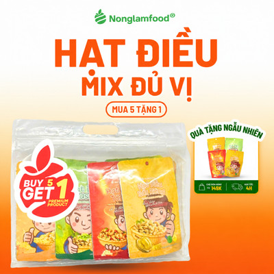 [5 Túi Tặng 1] Combo 5 Túi Hạt Điều Phủ Vị Phô Mai, Sầu Riêng, Tỏi Ớt, Wasabi Nonglamfood 45g
