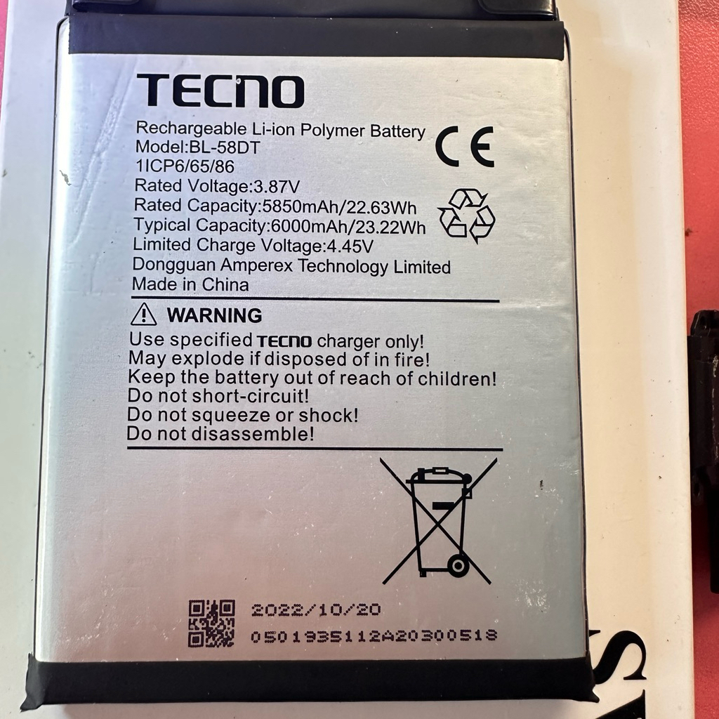Pin Tecno Pova 4 Pro mã BL-58DT -Hàng zin bóc máy