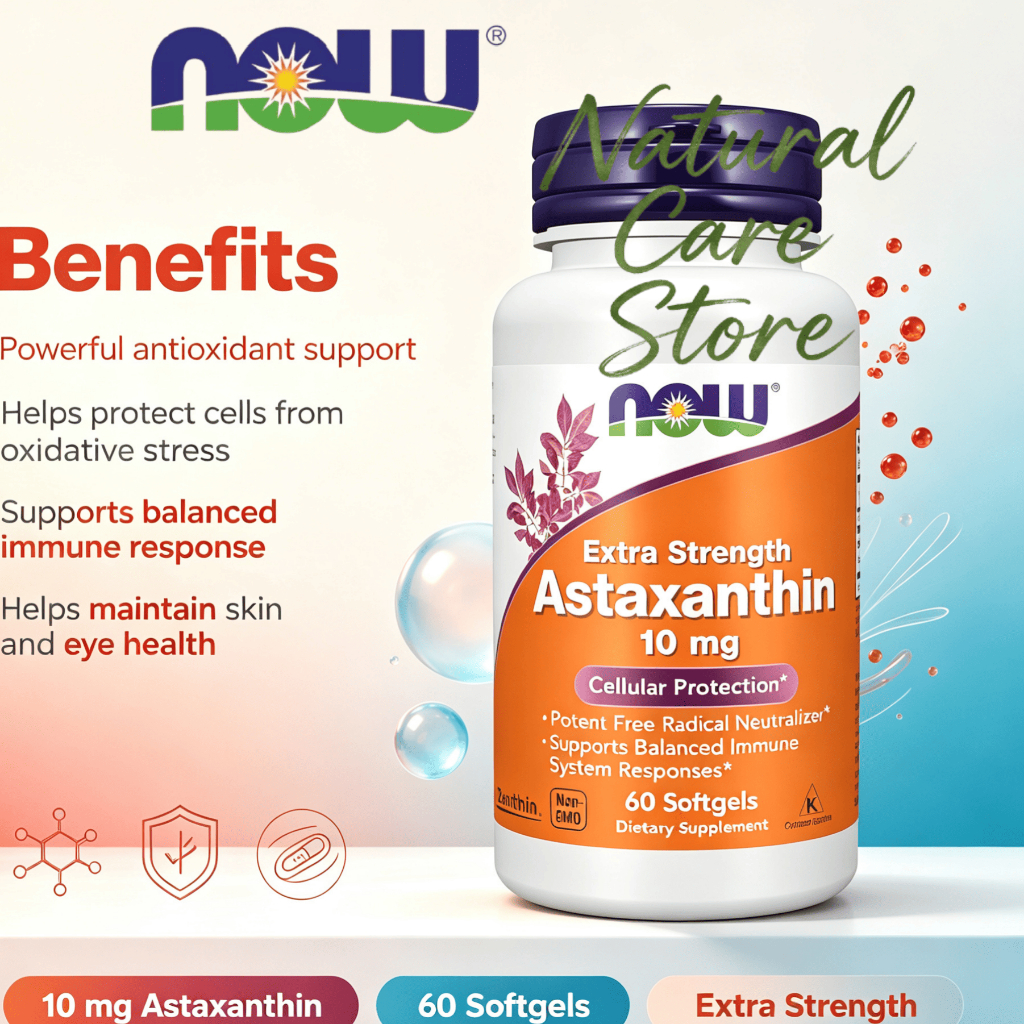 【Nhập khẩu từ Mỹ】Viên Uống NOW Foods Extra Strength Astaxanthin 10mg 60 Viên