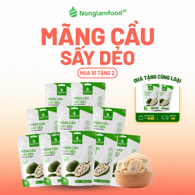 [10 Túi Tặng 2] Combo 10 Túi Mãng Cầu Sấy Dẻo NONGLAMFOOD Loại 1 Chuẩn Xuất Khẩu Ăn Vặt Healthy 100g