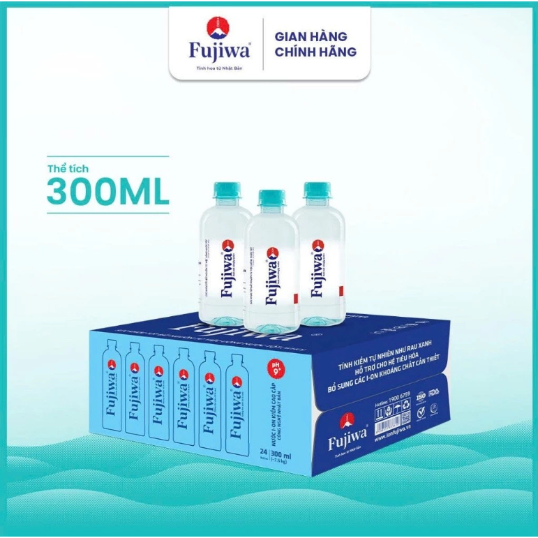 Nước Ion Kiềm Fujiwa 300ml (Thùng 24 Chai) - pH 9+ Cao Cấp Chính Hãng Kiềm Hóa Cơ Thể Detox Thải Độc