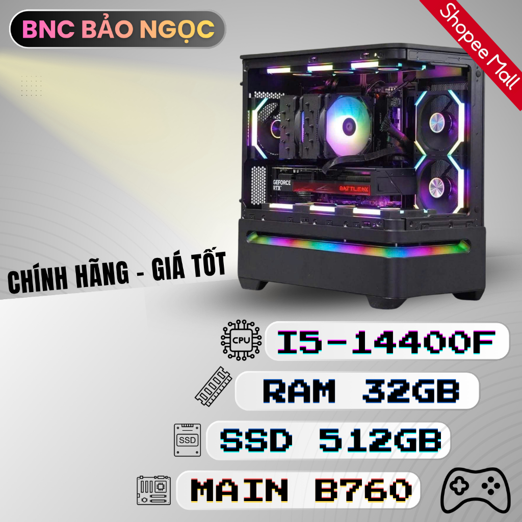 [FULL MỚI] PC Gaming i5 14400f / RTX 5060ti / Ram 32G SSD 512G Máy tính chơi game Chính Hãng