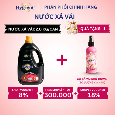 Nước Xả Vải Đậm Đặc Hygienc Plus 2.0 Kg/Can - Hương Nước Hoa Cao Cấp, Lưu Hương 12 Tuần