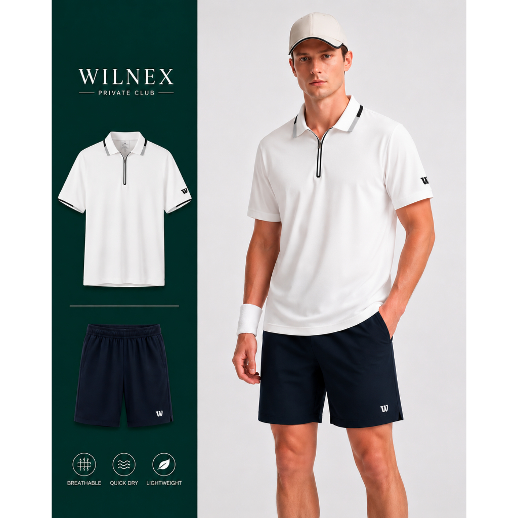 (TẶNG QUÀ) SET Bộ Thể Thao Nam Wilson V2 Cao Cấp - Áo Polo Trắng Quần Short Pickleball Tennis Co Giã
