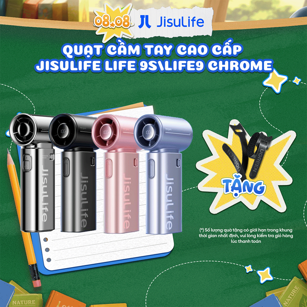 Quạt Cầm Tay Mini Jisulife Life9S/Life9Chrome - Pin 5000mAh - Dùng Đến 18Giờ - Chính hãng - BH 12Thá
