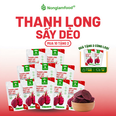 [10 Túi Tặng 2] Combo 10 túi Thanh Long Đỏ KHÔNG ĐƯỜNG sấy dẻo Nonglamfood túi 100g