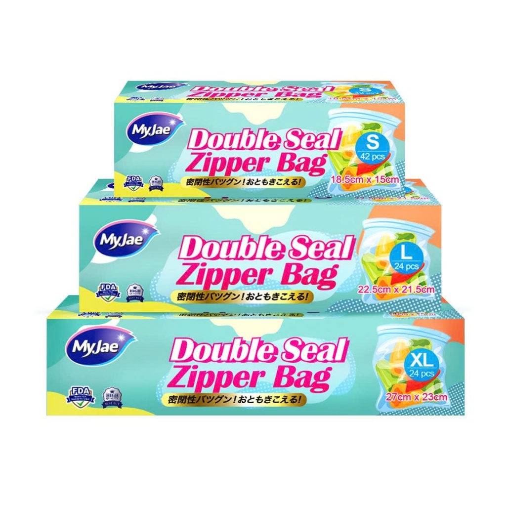 Túi zip đựng thực phẩm hai đường kéo PE MyJae, đáy đứng trong suốt, bảo quản thực phẩm