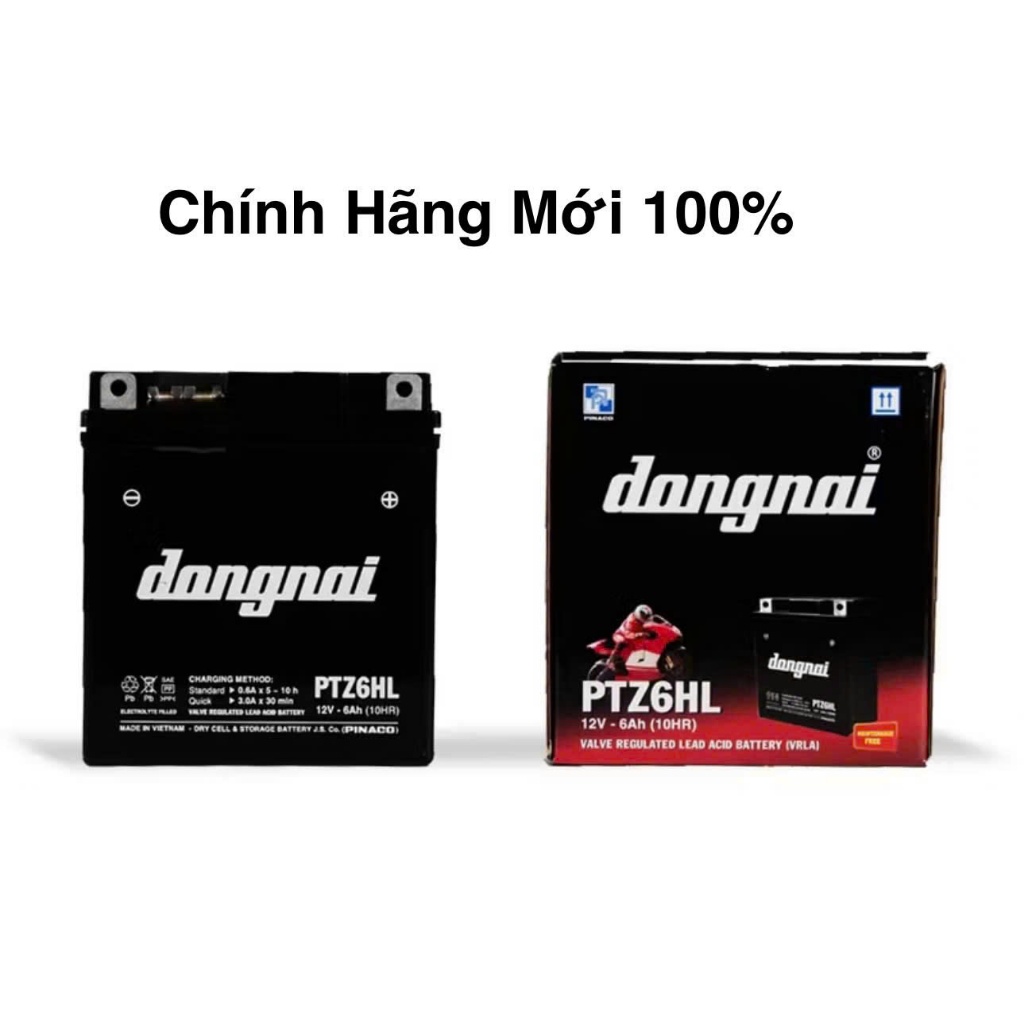 Bình acquy xe máy khô miễn bảo dưỡng Đồng Nai PTZ6HL | 12V - 6ah, bình ắc quy xe máy honda 12v.