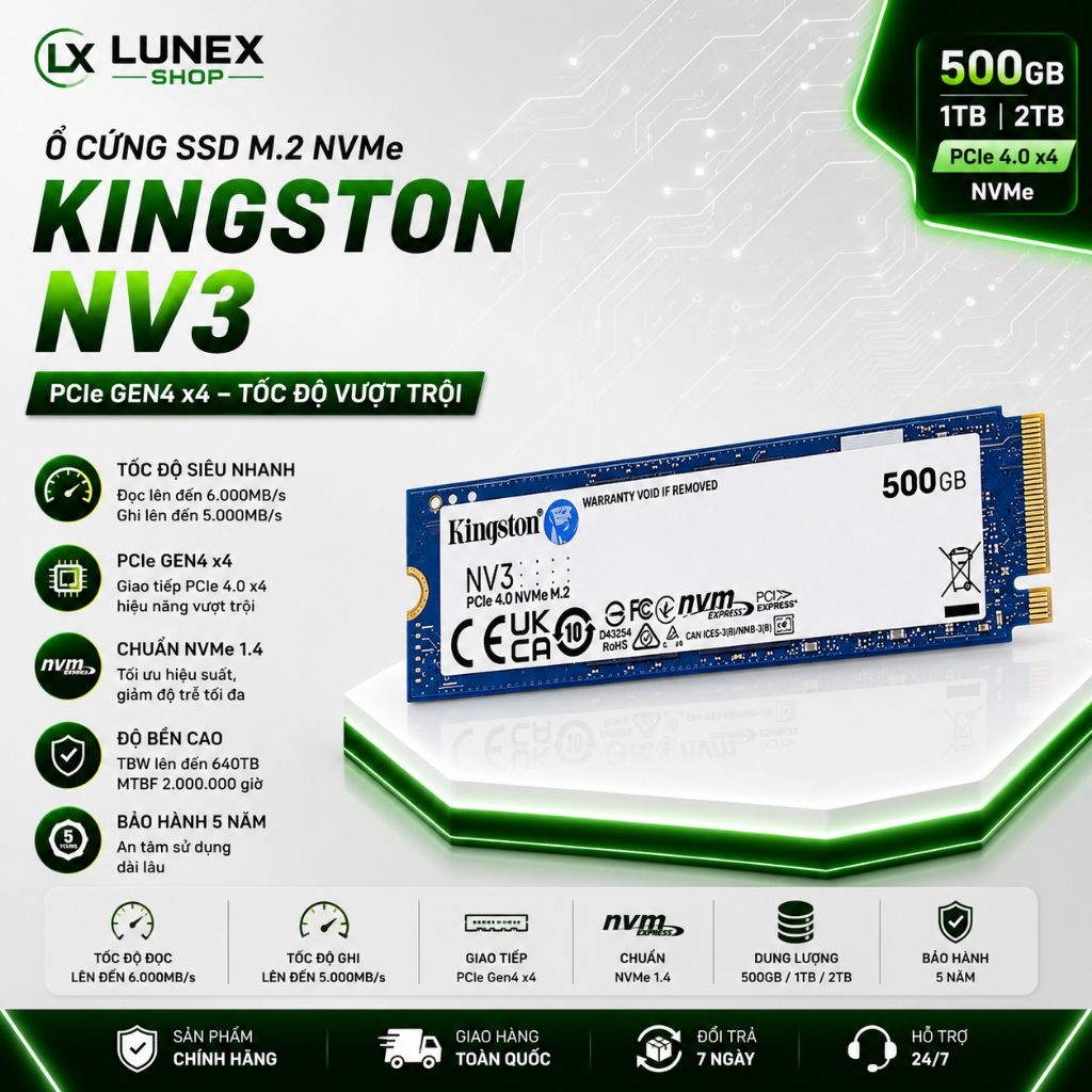 Ổ cứng SSD Kingston NV3 500GB / 1TB Nvme Gen 4x4 - Chính hãng BH 24 tháng
