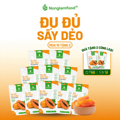 [10 Túi Tặng 2] Combo 10 túi Đu đủ sấy dẻo thượng hạng Nonglamfood túi 100g, Quà tặng cao cấp