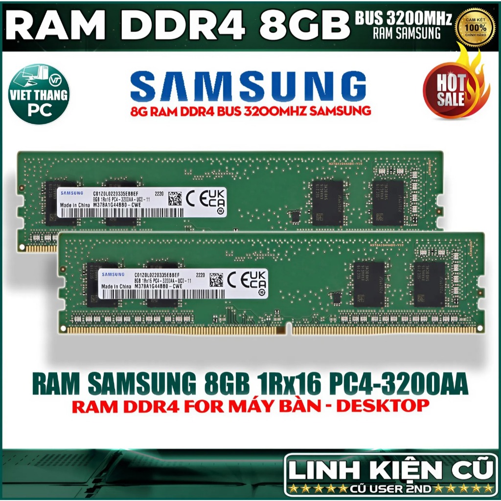 Ram Máy Tính Samsung DDR4 8GB Bus 3200Mhz Hàng cũ đã qua sử dụng Tháo máy bộ còn đẹp ( Cũ - 2nd )