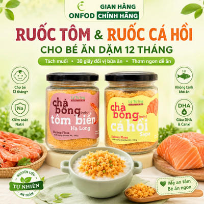 Ruốc tôm ruốc cá hồi cho bé ăn dặm từ 12 tháng tuổi ONFOD ăn liền với cơm cháo 100gr