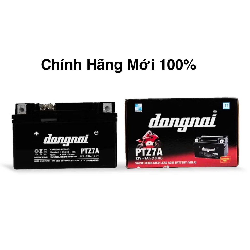 Bình acquy xe máy 12v khô miễn bảo dưỡng Đồng Nai PTZ7A | 12V - 7Ah cho xe attila