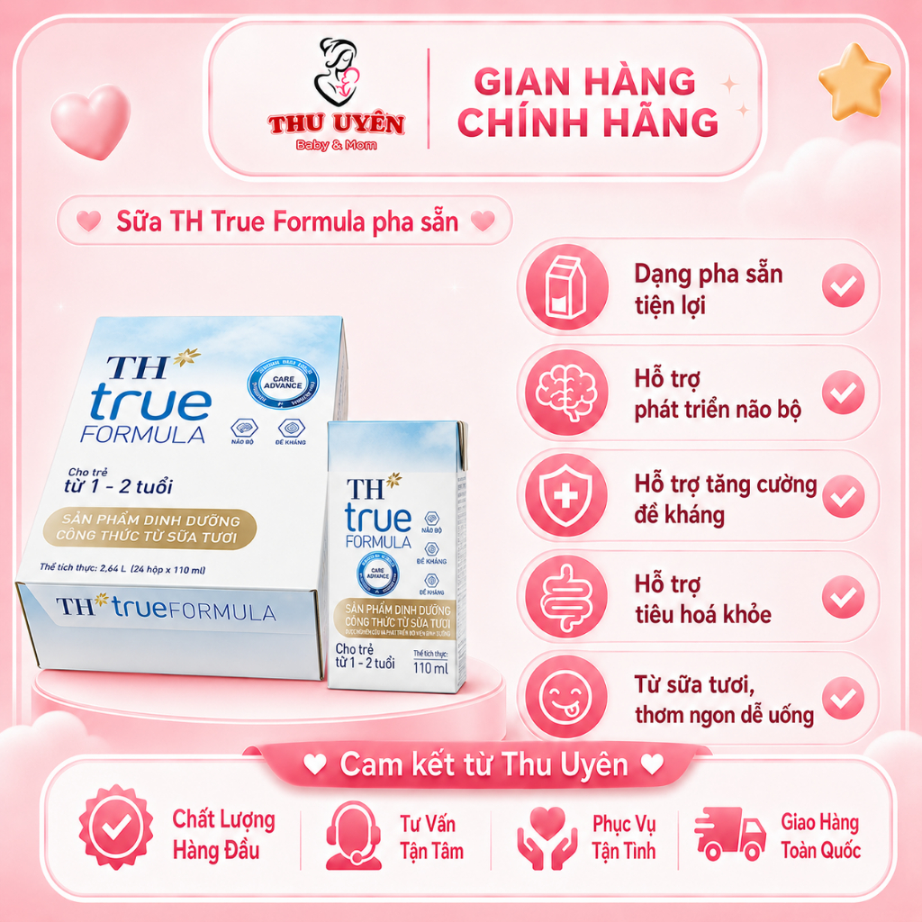 Thùng 24 Hộp Sữa Bột Pha Sẵn TH True Formula Hộp 110ml/180ml Cho Bé Từ 12M/24M Trở Lên (k vỏ thùng)