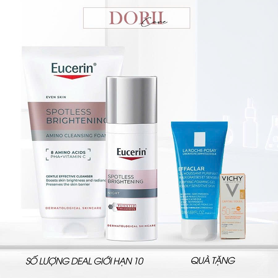 Bộ dưỡng sáng da Eucerin Spotless Brightening: Kem dưỡng ban đêm 50ml & Sữa rửa mặt 150g Tặng srm + 