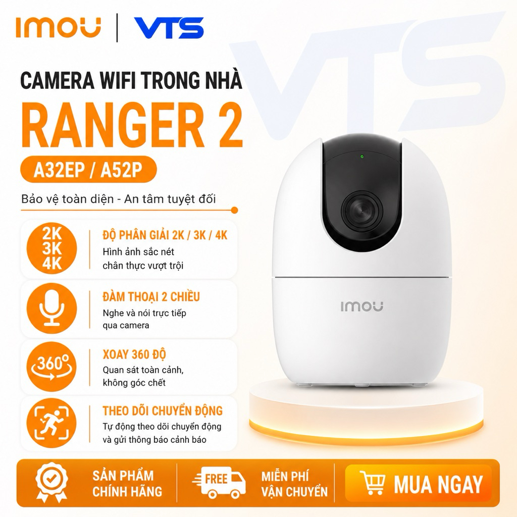 Camera Wifi IMOU Ranger 2 A32EP/A52P, Ranger 2 Pro A32P/A52P/A82P Pro/K2MP Xoay 360 độ, Đàm Thoại