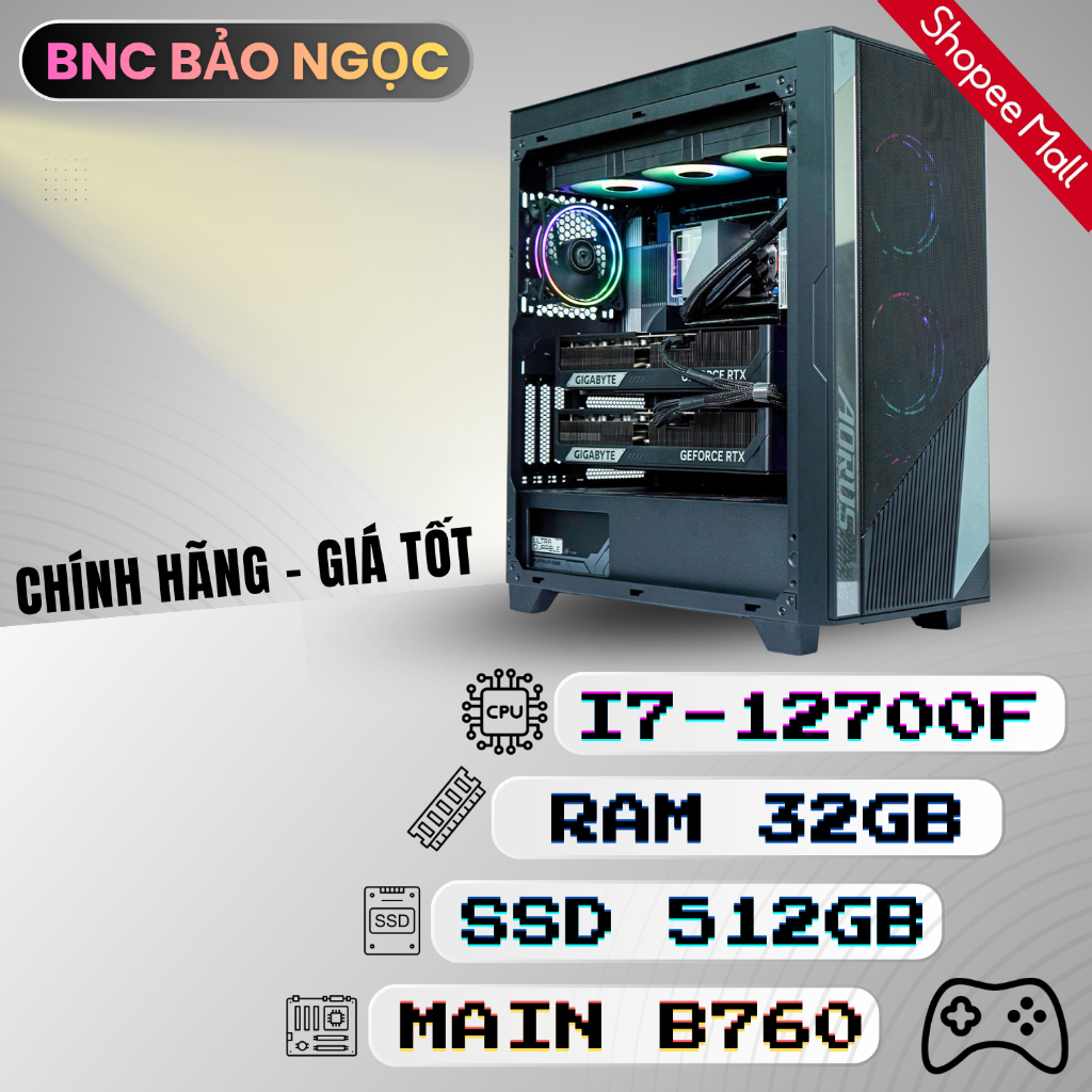 [FULL MỚI] PC Gaming i7 12700f Ram 32G SSD 512G RTX 5060ti Case Gaming,Chơi game Giá rẻ Đa nhiệm Đồ 