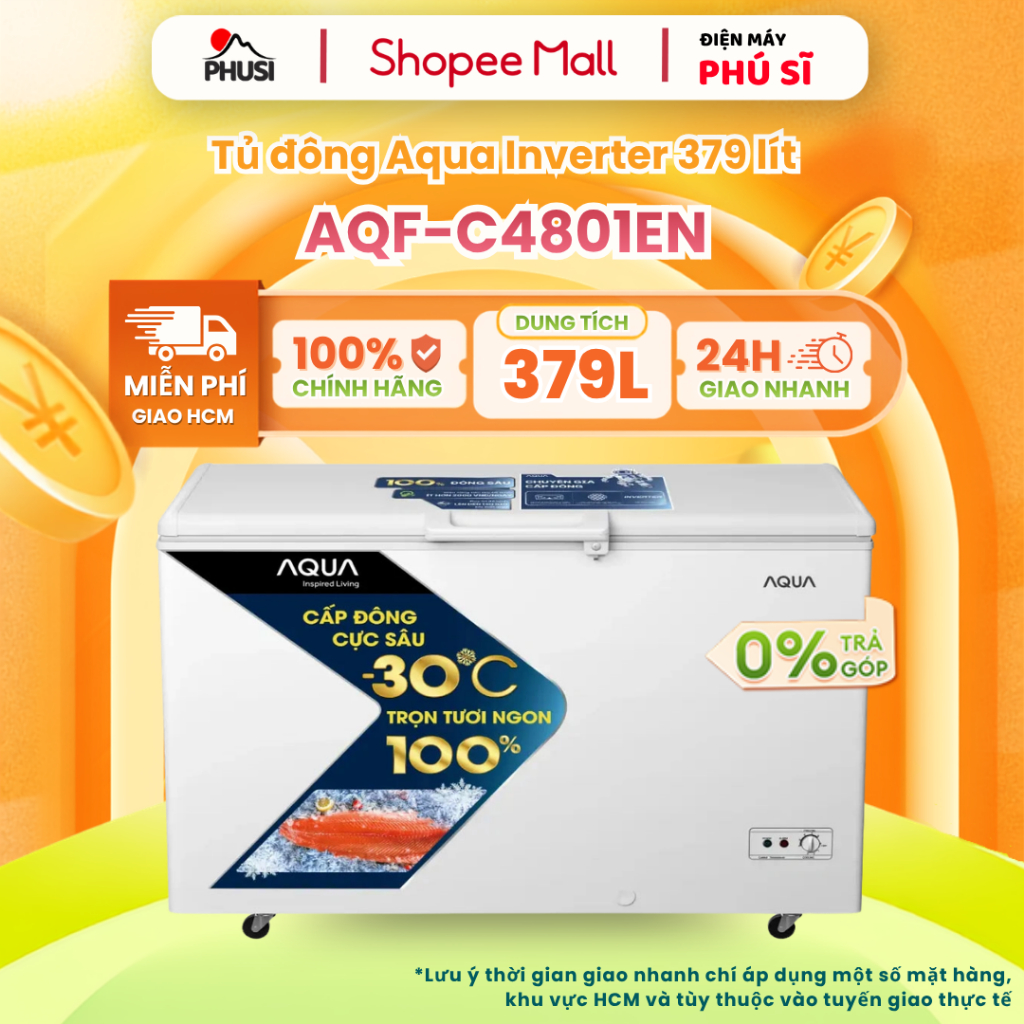 AQF-C4801EN [GIAO HÀNG MIỄN PHÍ HCM] Tủ đông Aqua Inverter 379 lít - CHÍNH HÃNG