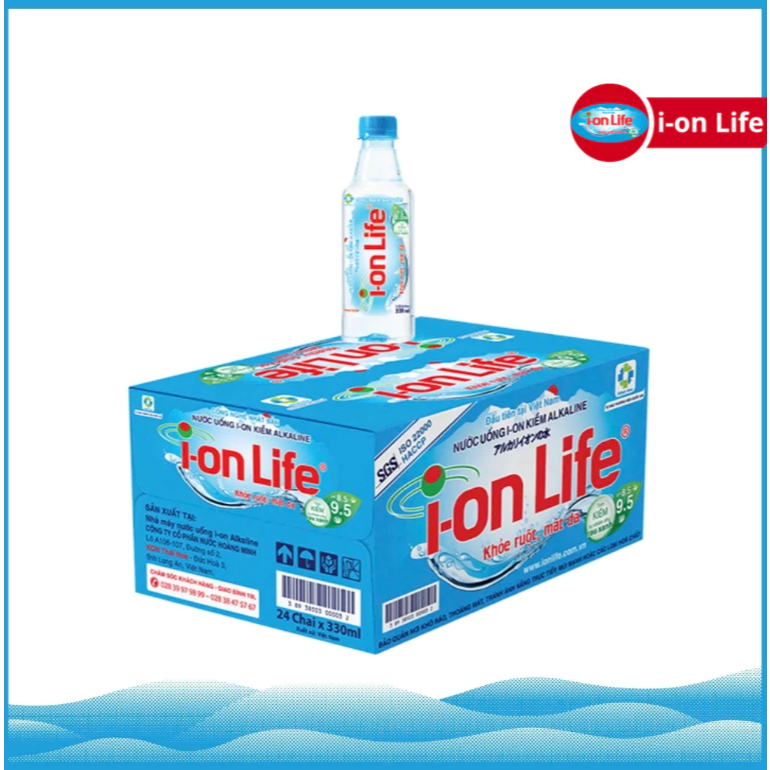 Thùng 24 Chai Nước Uống ION Kiềm Đóng Chai IOn Life 330ml - Khỏe ruột Mát gan Hỗ trợ tiêu hóa, Trung
