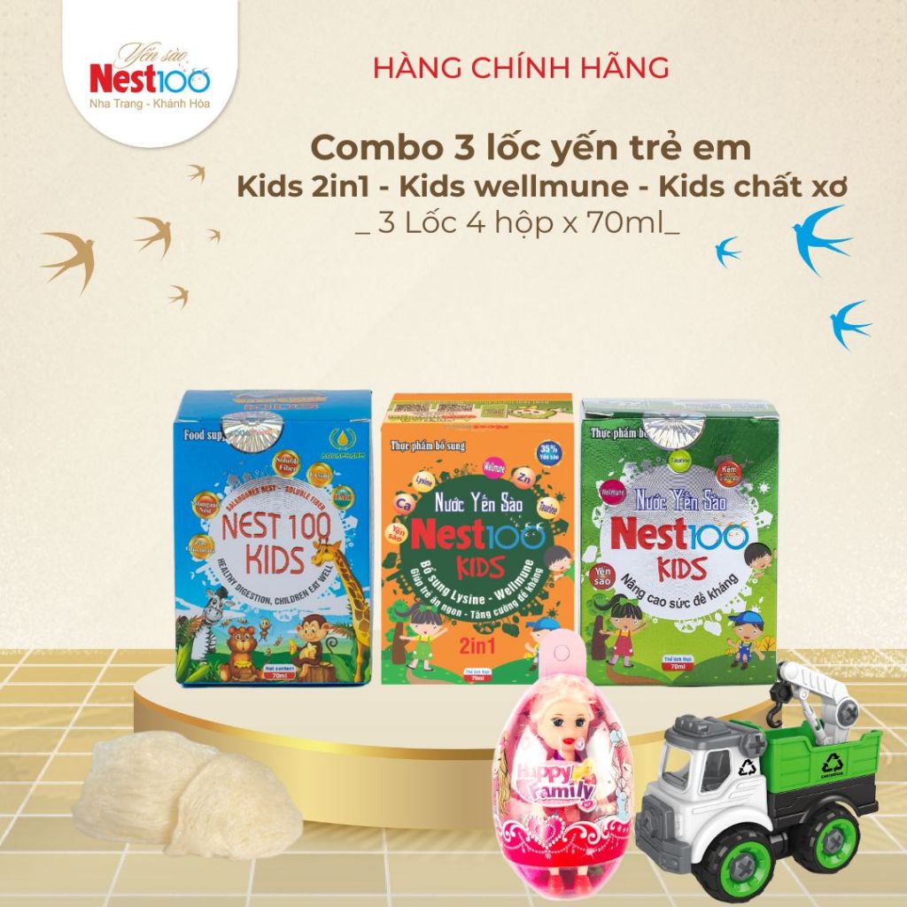 [Combo 3 Lốc 4 + Tặng Đồ Chơi ] Yến Chưng Cho Bé Nest100 Kids Chất Xơ - Kids 2in1 wellmune