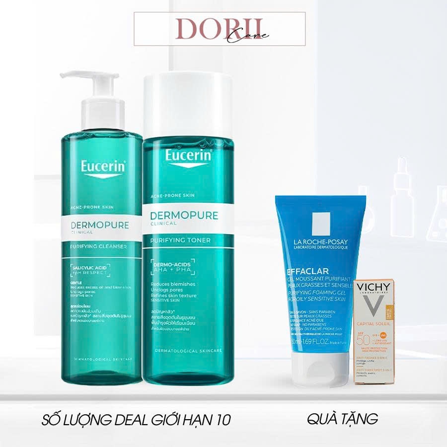 ✅ COMBO Làm Sạch Da Chuyên Biệt Cho Da Nhờn Mụn Eucerin ProAcne Gel Rửa Mặt và Toner 200ml tặng srm 