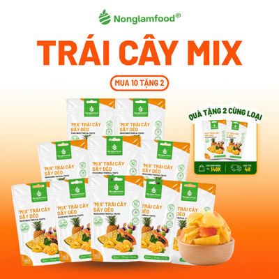 [10 Túi Tặng 2] Combo 10 túi Mix hỗn hợp trái cây sấy dẻo Nonglamfood túi 100g, Tăng cường chất xơ