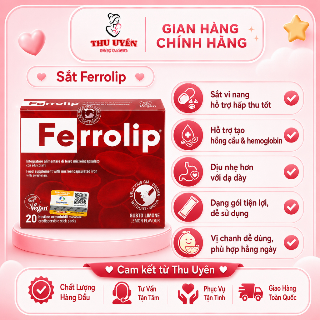 Sắt Sinh Học Ferrolip Cho Bà Bầu Và Người Thiếu Máu (Hộp 20 gói)