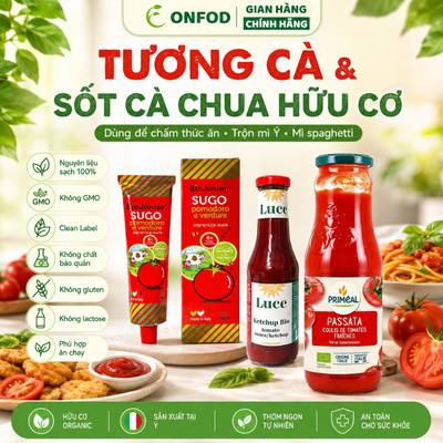 Tương cà sốt trộn mì ý spaghetti hữu cơ ONFOD sốt cà chua cho bé ăn dặm organic