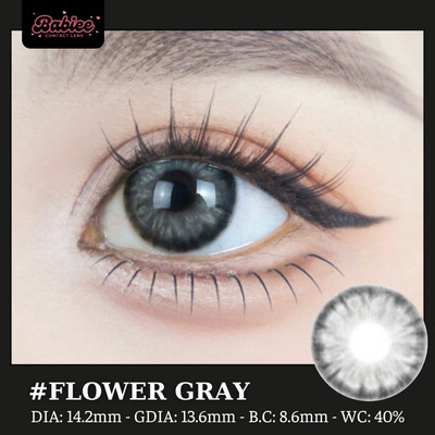 [SALE] Lens mắt Flower Gray màu xám có viền, họa tiết vân hoa nổi bật - size vừa, thương hiệu Babiee