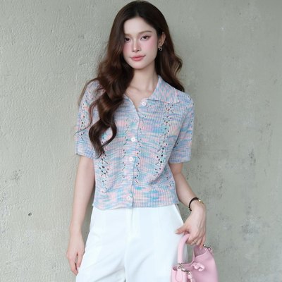 Áo len dệt kim nữ tay ngắn GILLEE có dệt kiểu hoa mềm mịn thoáng khí dễ chịu style Hàn Quốc FAK092