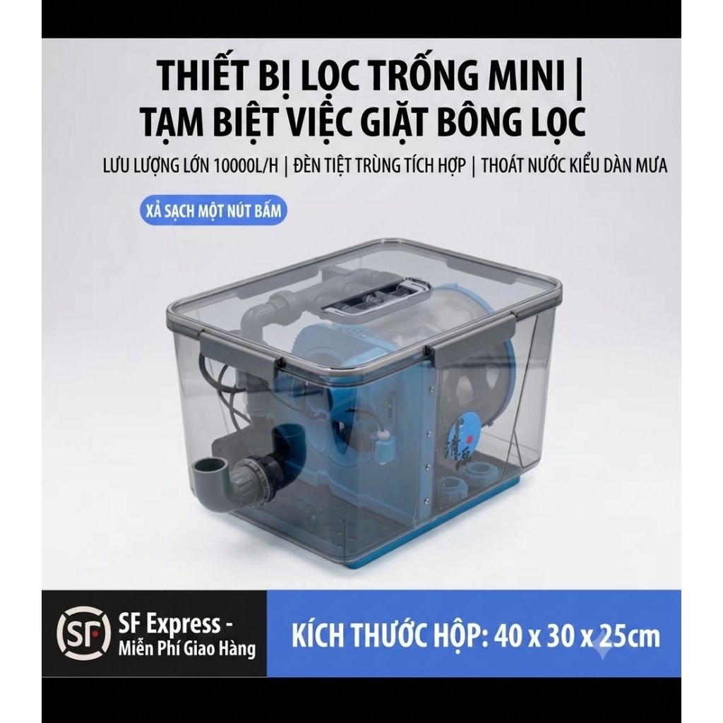 Drum filter mini 10.000l/h Chuyên tách phân cặn ra ngoài, không cần thay nước,