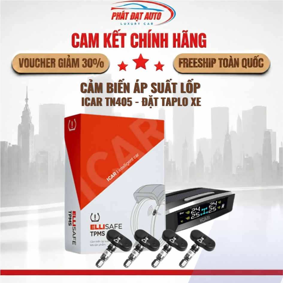 Cảm biến áp suất lốp iCar TN405 (Ellisafe) màn hình năng lượng mặt trời đặt taplo - LuxuryCars
