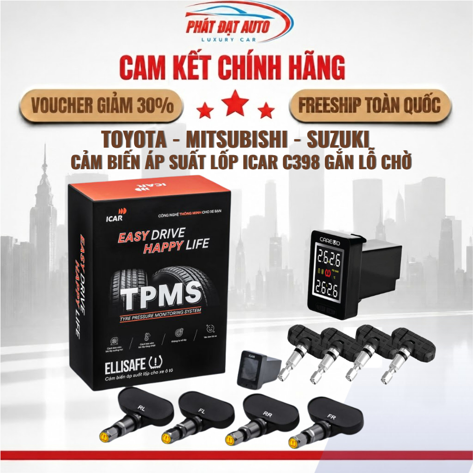 Cảm biến áp suất lốp iCar C398 gắn lỗ chờ Toyota Mitsubishi Suzuki - LuxuryCars