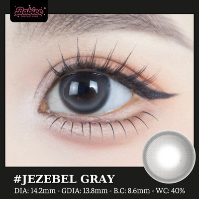 Lens mắt Jezebel Gray màu xám trong tự nhiên - size vừa, thương hiệu Babiee, hsd 12 tháng