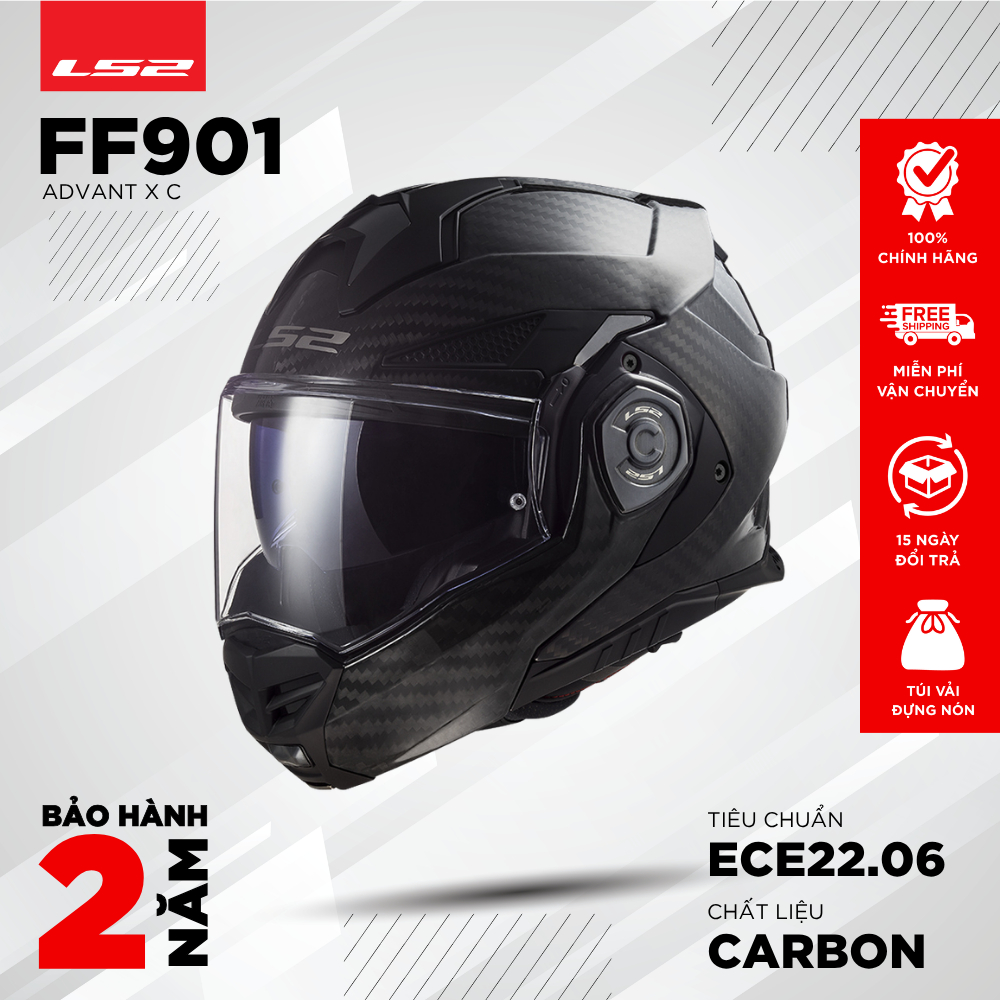 Mũ Bảo Hiểm Fullface LS2 FF901 Advant-X Carbon Lật Hàm 180 Độ ECE22.06 Đi Mô Tô PKL [Chính Hãng]
