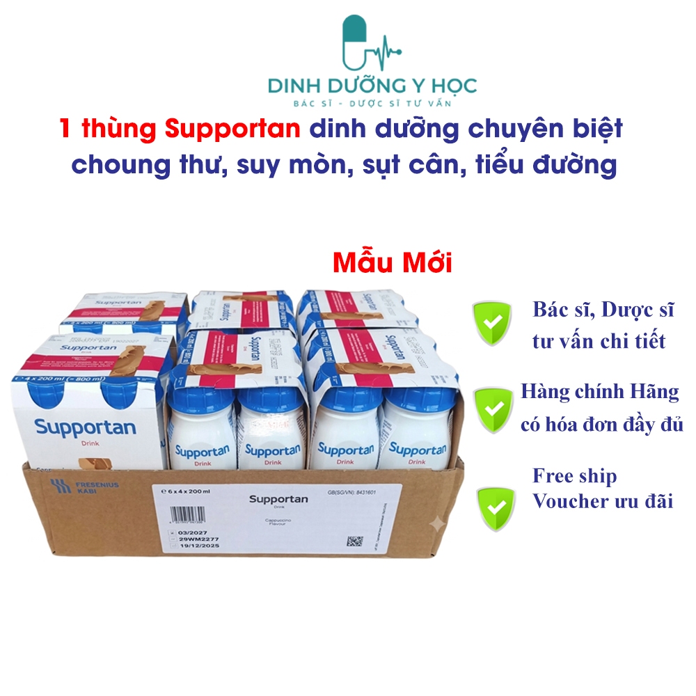 1 thùng sữa Supportan 6 lốc 24 chai 200ml của hãng Kabi Đức dinh dưỡng cho người suy nhược, ung thư