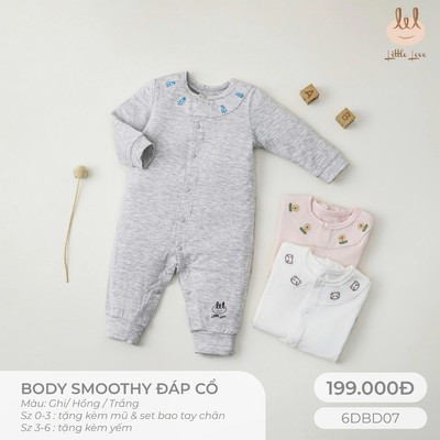 Bộ body smoothy đáp cổ Lil Little Love [ Siêu Mềm, Mát, Mịn Co Dãn Và Thấm Hút Mồ Hôi Tốt] Size 6M - 4Y (6DBD07)