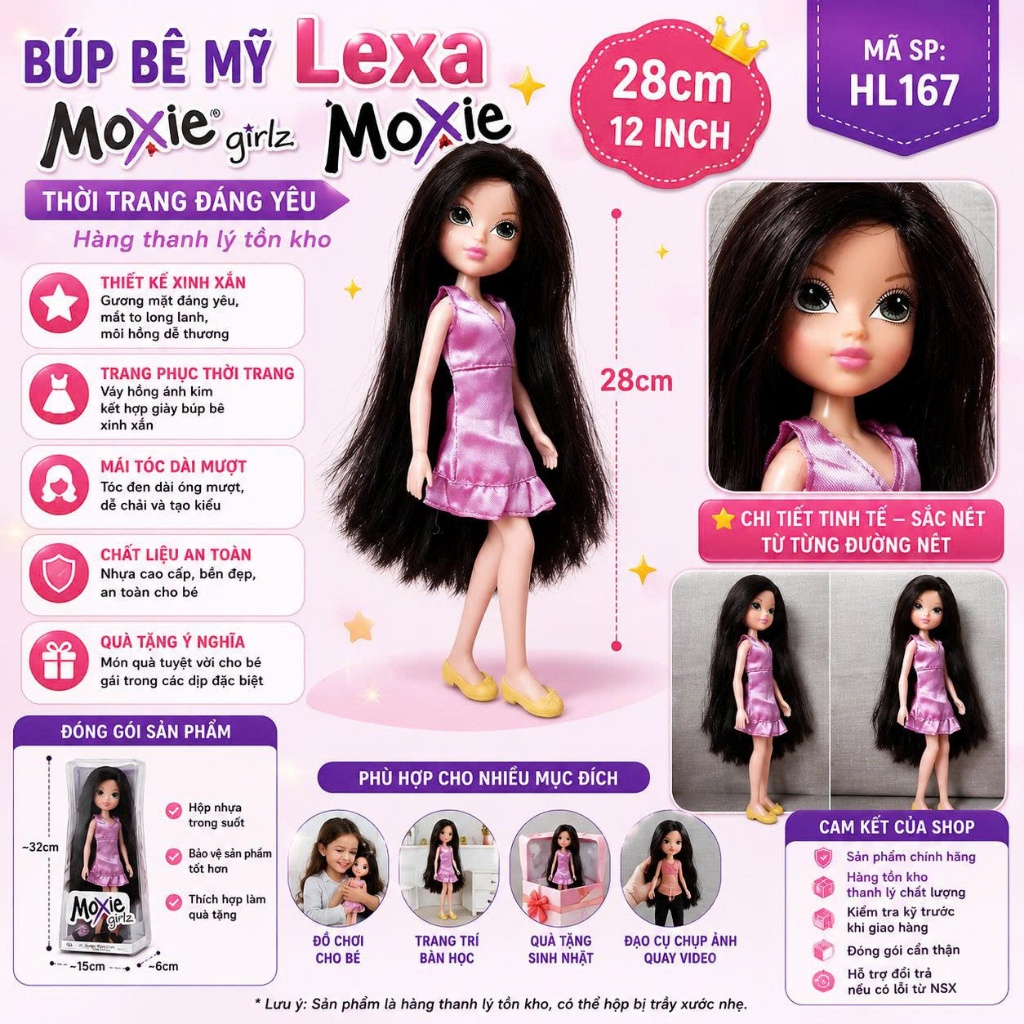 🌟 Búp Bê Mỹ Lexa Moxie Girlz 28cm (12 Inch) Thời Trang Đáng Yêu – Hàng Thanh Lý Tồn Kho HL167