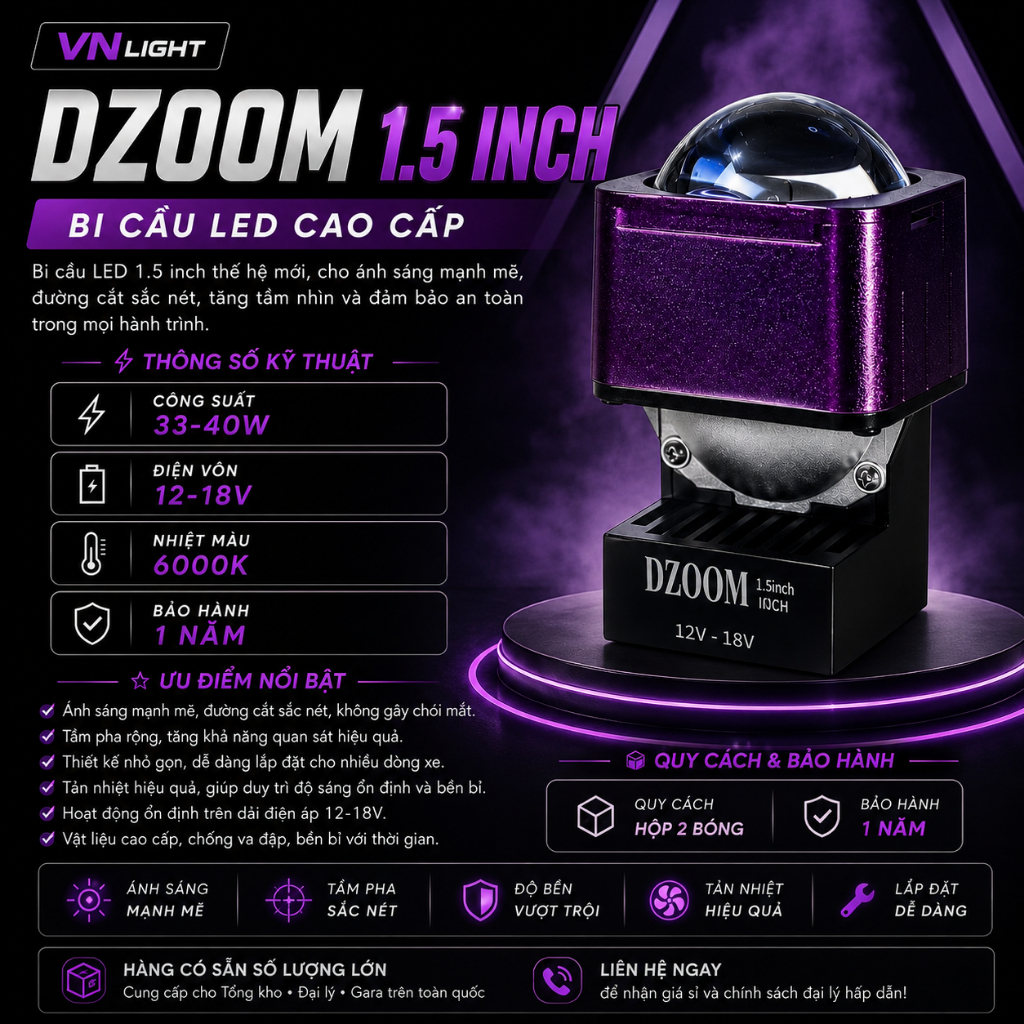Bi Cầu LED 1.5 INCH (Hộp 2 bóng) VNLight