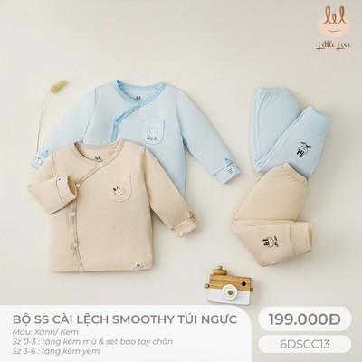 Bộ cài lệch smoothy túi ngực Lil Little Love [ Siêu Mềm, Mát, Mịn Co Dãn Và Thấm Hút Mồ Hôi Tốt] Size 6M - 4Y (6DSCC13)