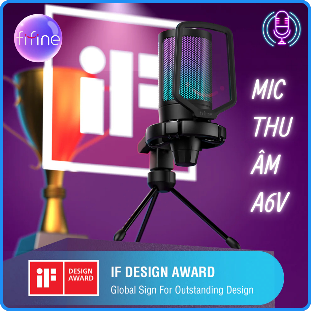 FIFINE A6V - Mic Thu Âm Condenser, Đổi Màu RGB, Cổng USB - Bảo Hành 12 Tháng