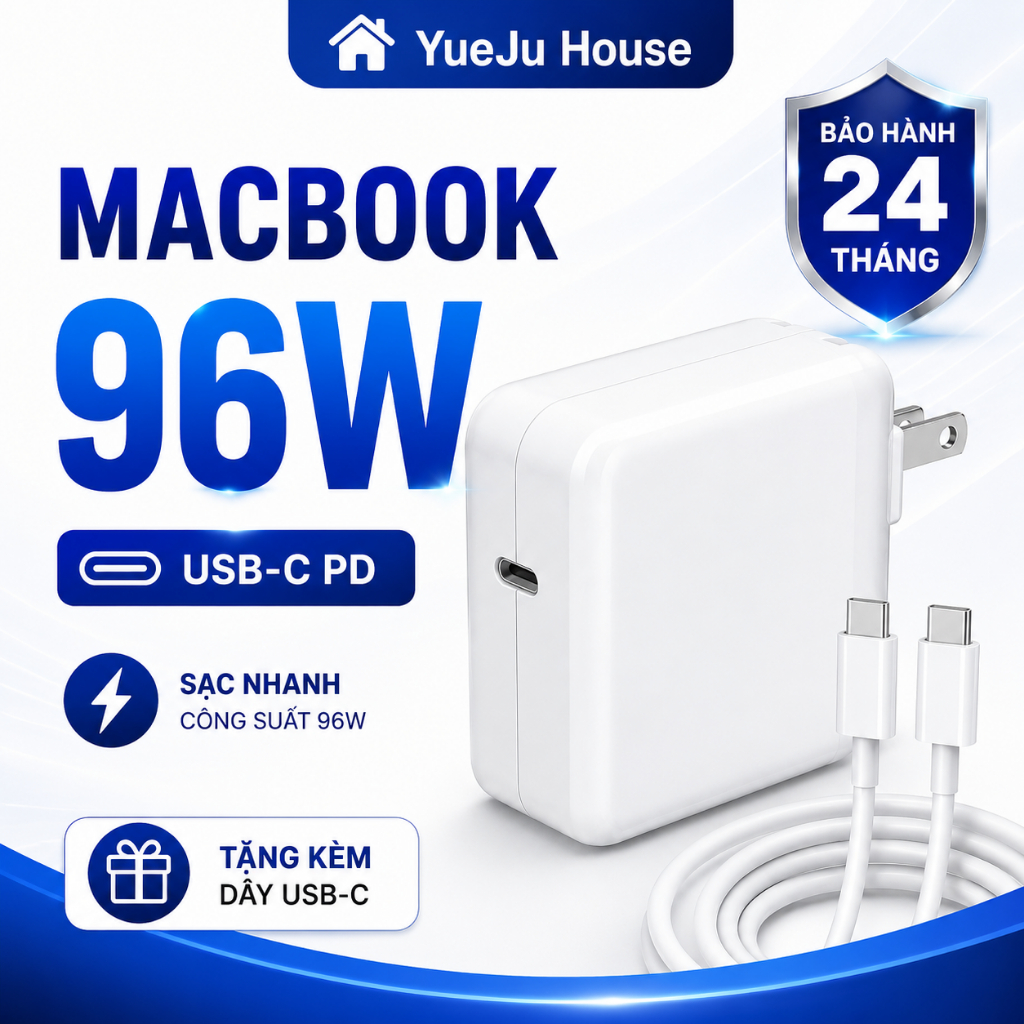 Sạc macbook 96W type C dòng Air, Pro công suất 96W dùng cho laptop macbook USB Type C cáp sạc nhanh