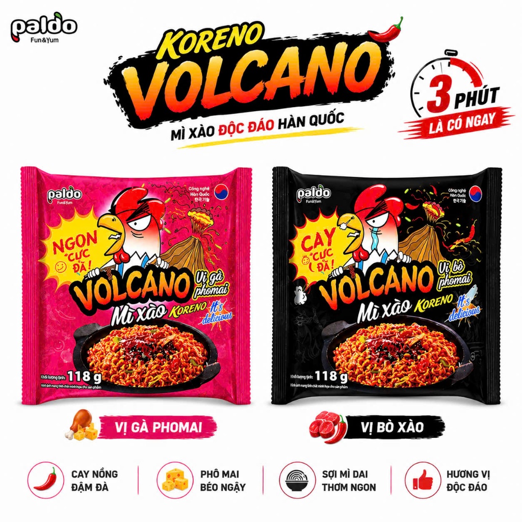 MÌ XÀO VOLCANO KORENO vị Gà và vị Gà phô mai